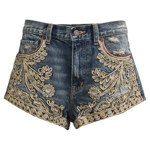 Ralph Lauren Brocade Detailed Mini Shorts in Blue Cotton Denim